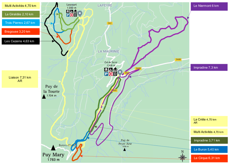 Plan des pistes du Haut Cantal